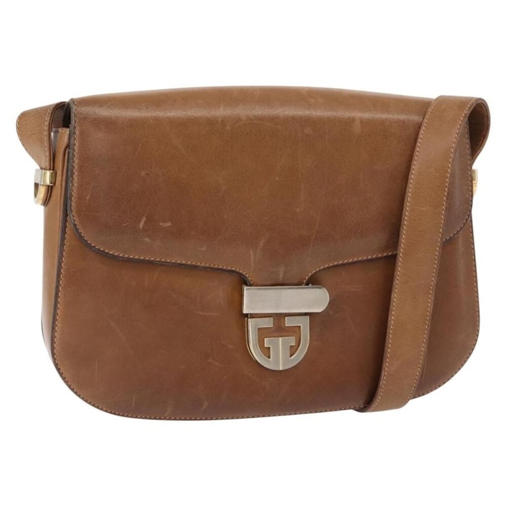 Authentic GUCCI Shoulder Bag Leather Brown gold